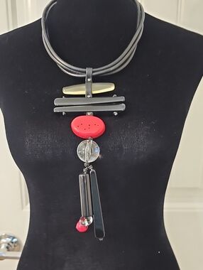 Chicos Contemporary Black and Red Statement Pendant Necklace